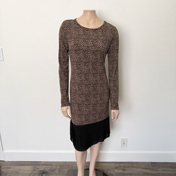 [Michael Michael Kors] Leopard Print Pleated Drop Hem Midi Dress NWT Sz Small S - Picture 1 of 11